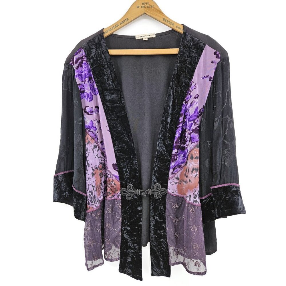 Spencer Alexis Kimono Jacket Womens 2X Purple Velvet Rayon